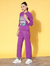 Women Purple Fleece JUST CHILL Sweatshirt With Track Pants