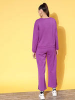 Women Purple Fleece JUST CHILL Sweatshirt With Track Pants