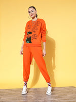 Women Orange Fleece Dragon Sweatshirt With Joggers