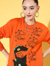 Women Orange Fleece Dragon Sweatshirt With Joggers