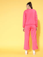 Women Pink Fleece Line Art Sweatshirt With Track Pants