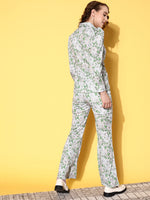 Women Green Floral Ruched Shirt With Bellbottom Pants