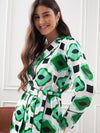Women Green & White Satin Belted Shirt With Lounge Pants