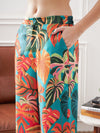 Women Orange Satin Tropical Longline Shirt With Lounge Pants