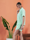 Women Mint Green Seersucker Crop Shirt With Shorts