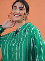 Women Green Stripes Shirt With Lounge Pants