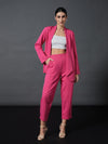Women Pink Shawl Collar Blazer With Balloon Fit Pants