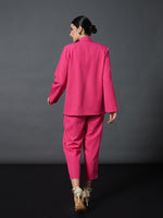 Women Pink Shawl Collar Blazer With Balloon Fit Pants