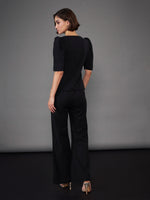 Women Black Puff Sleeves Top With Bell Bottom Pants