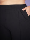 Women Black Belted Top With Bell Bottom Pants