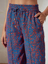 Women Blue Abstract Twisted Top With Pants
