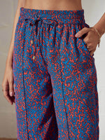 Women Blue Abstract Twisted Top With Pants