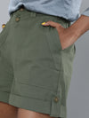 Olive Front Button Shorts