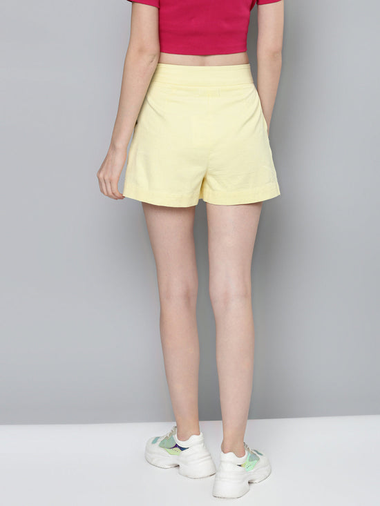 Yellow Side Zipper Twill Shorts