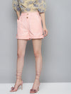 Pink Side Button Twill Shorts