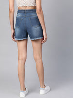 Blue Bleach Wash Frayed Look Shorts