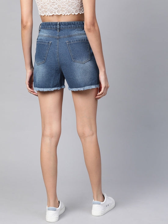 Blue Bleach Wash Frayed Look Shorts