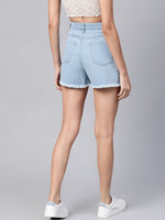 Ice Blue Frayed Look Shorts