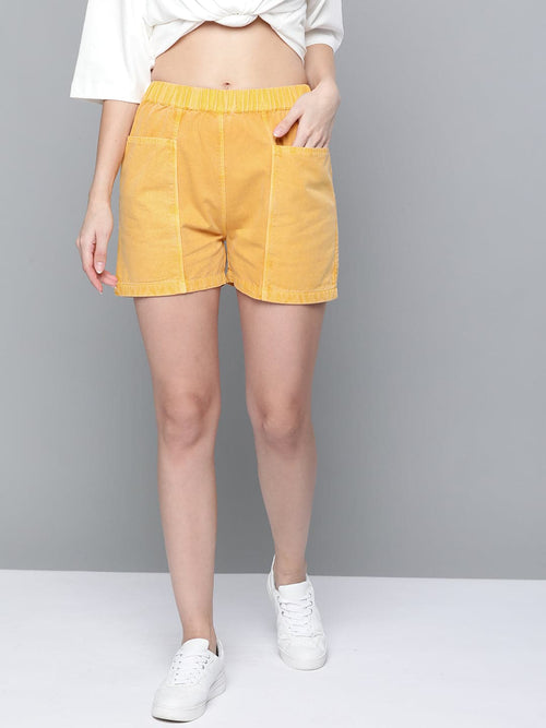 Mustard Garment-Dyed Twill Shorts