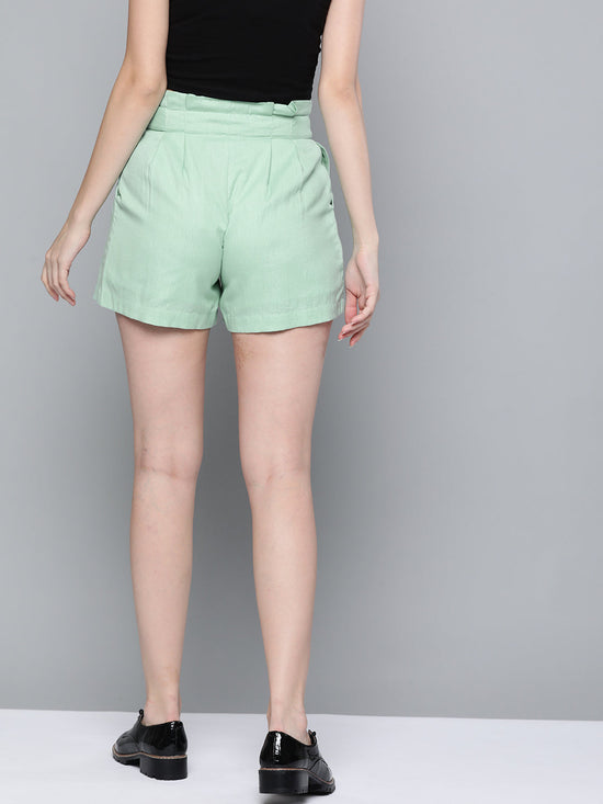 Sea Green Paper Bag Waist Shorts