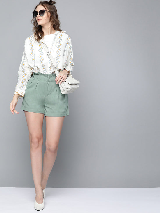 Teal Blue Paper Bag Waist Shorts