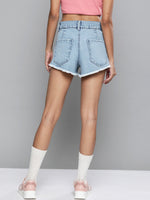 Blue Denim High Waist A-Line Shorts