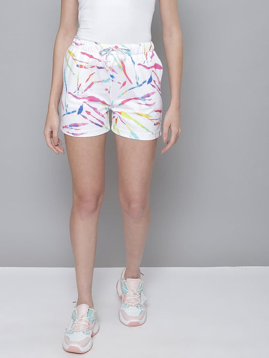 White Terry Multicolor Strokes Print Shorts