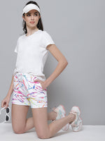 White Terry Multicolor Strokes Print Shorts