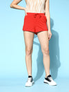 Women Red Terry Drawstring Shorts