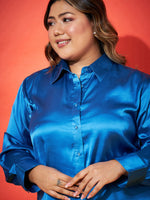 Women Royal Blue Regular Satin Shirt