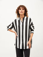 Women Black & White Striped Oversize Shirt