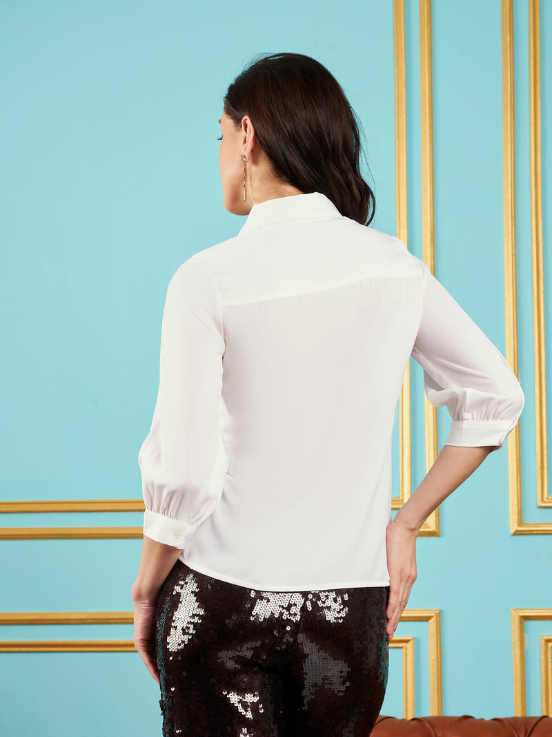 Women White Embroidered Placket Shirt