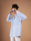Women Blue & White Striped Oversized Shirt