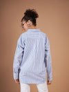Women Blue & White Striped Oversized Shirt