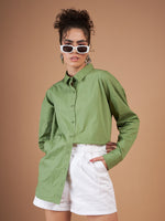 Women Olive Cotton Poplin Oversized Shirt