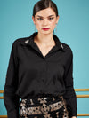 Women Black Poplin Collar Studded Regular Shirt
