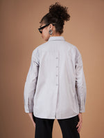 Women Grey Cotton Poplin Back Placket Shirt