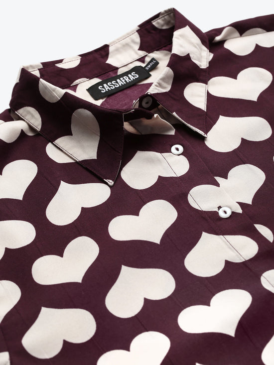 Maroon Heart Print Shirt