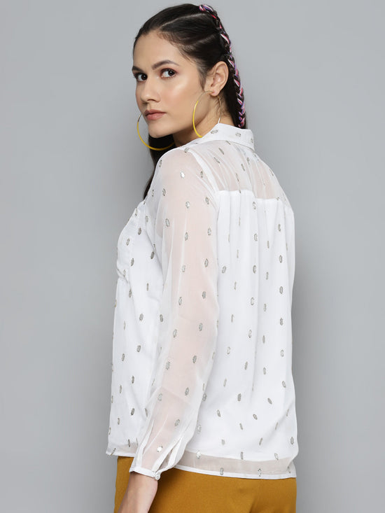 White Lurex Sheer Shirt