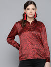 Red Animal Print Satin Shirt