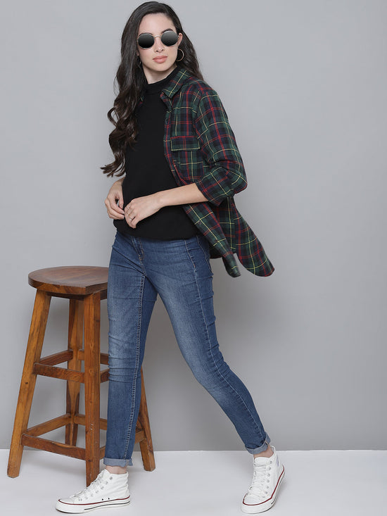 Green Plaid Check Boyfriend Shirt