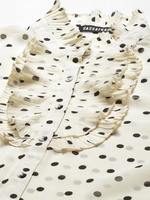 Women White With Black Polka Dot Pleated Collar Shirt