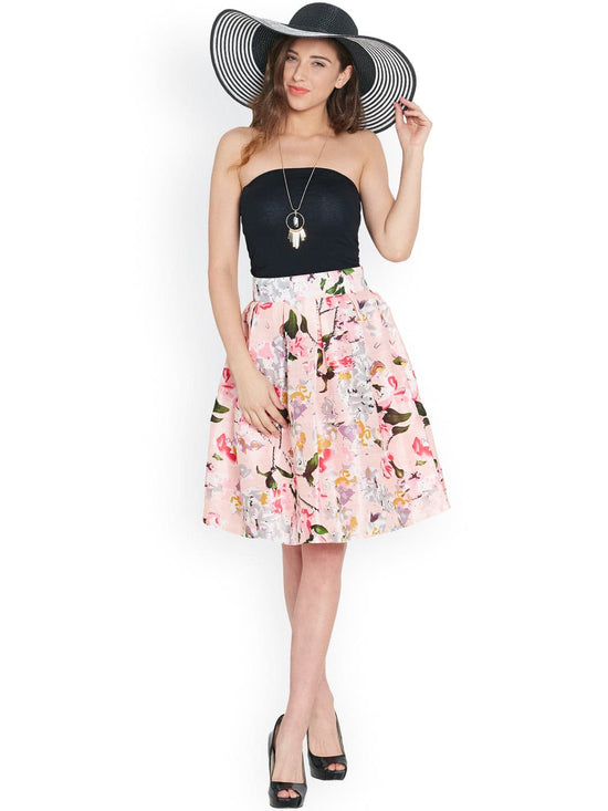 Pink Floral Silk Skirt