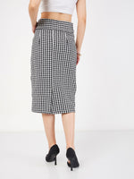 Women Black Geometrical Jacquard Tweed Pencil Skirt