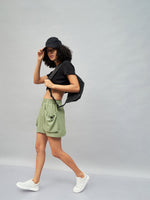 Women Olive Front Pouch Mini Skirt