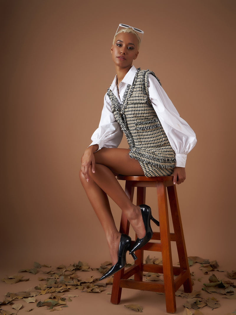Women Off-White Check Jacquard Tweed Mini Skirt