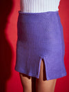 Women Purple Tweed Front Slit Mini Skirt