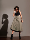 Women Beige Washed Denim A-Line Skirt