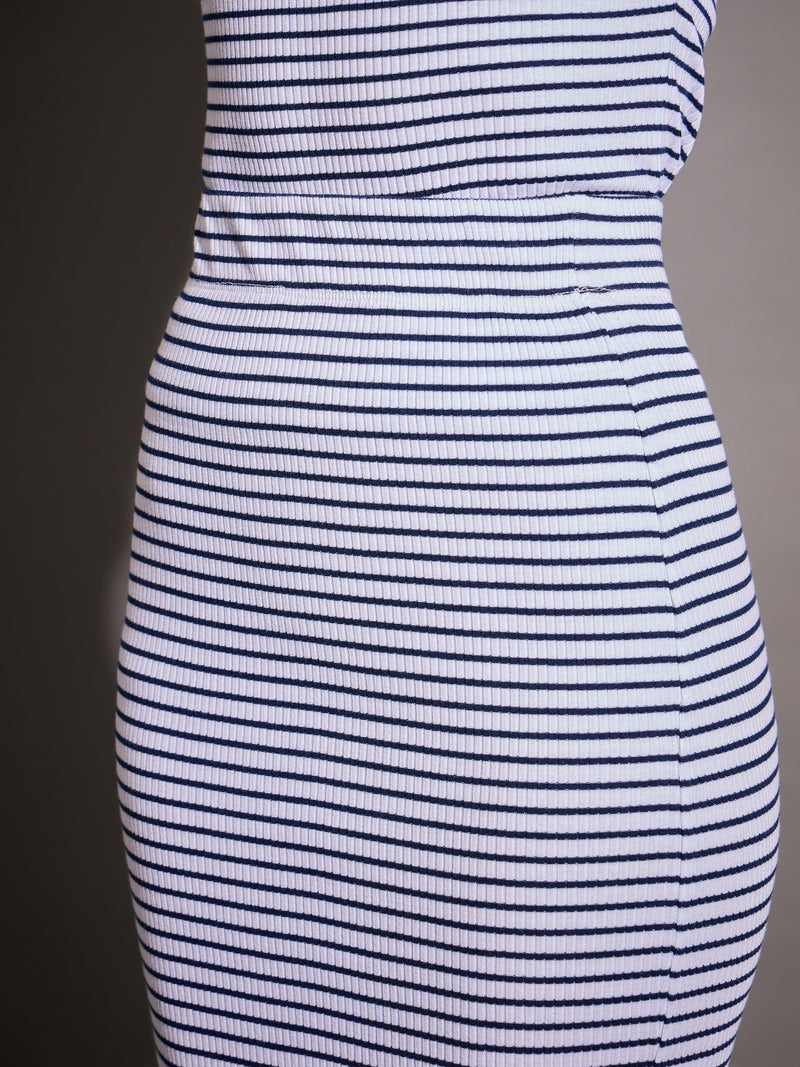 Women Navy & White Striped Rib Pencil Skirt