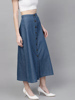 Blue Denim Longline Buttoned Skirt